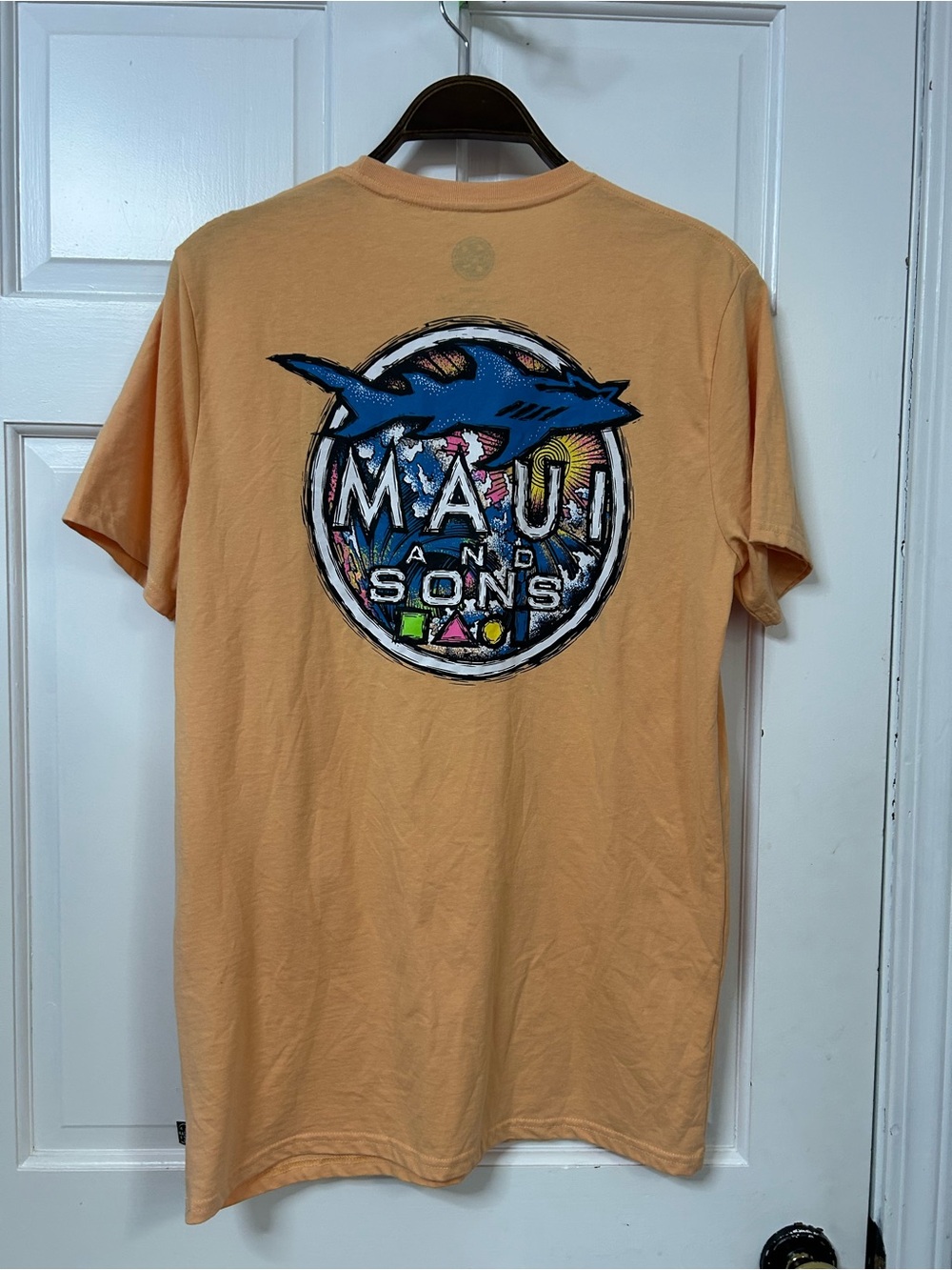 Maui and Sons Peach Short-Sleeve Tee with Blue Graphic Shark